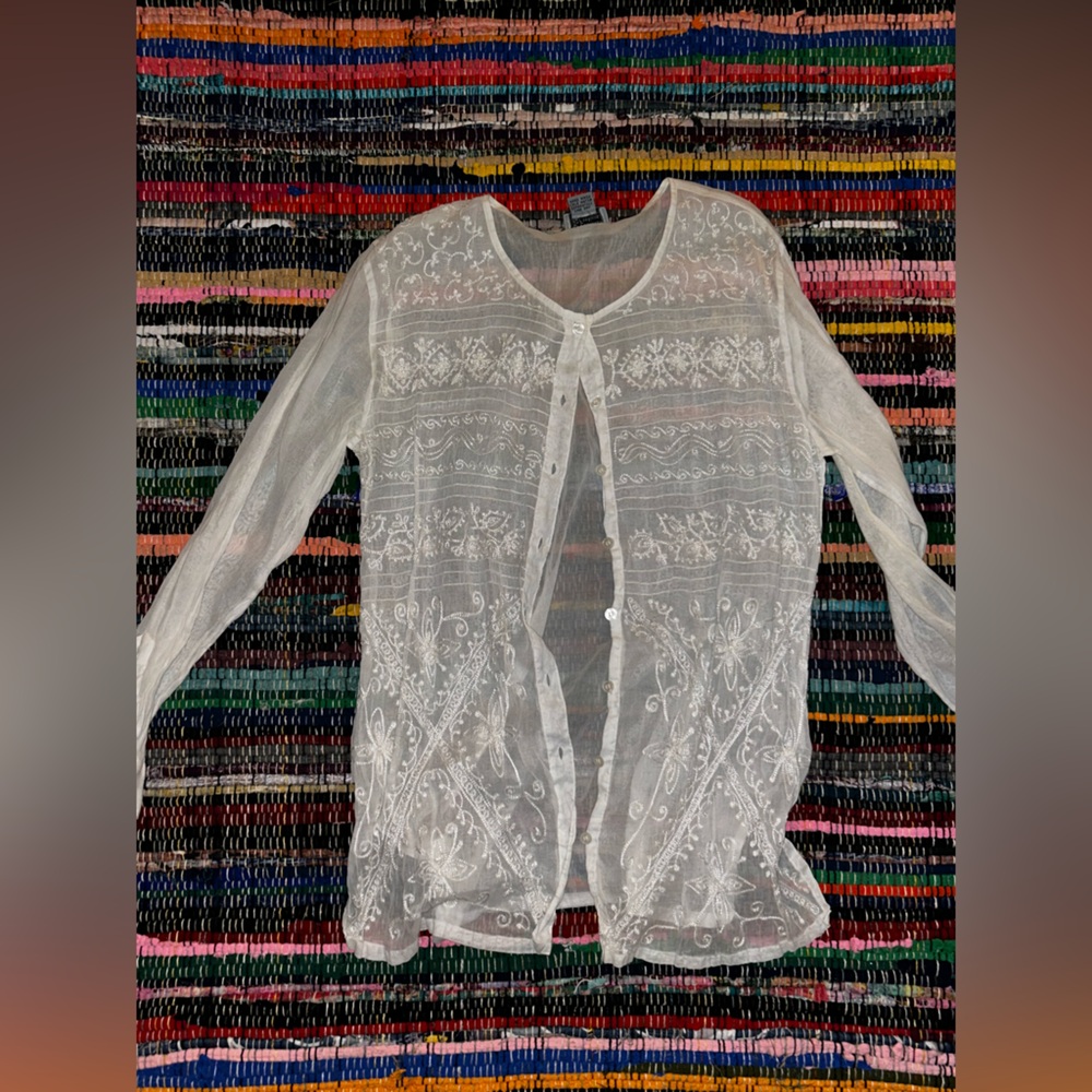 Sheer White Embroidered Blouse